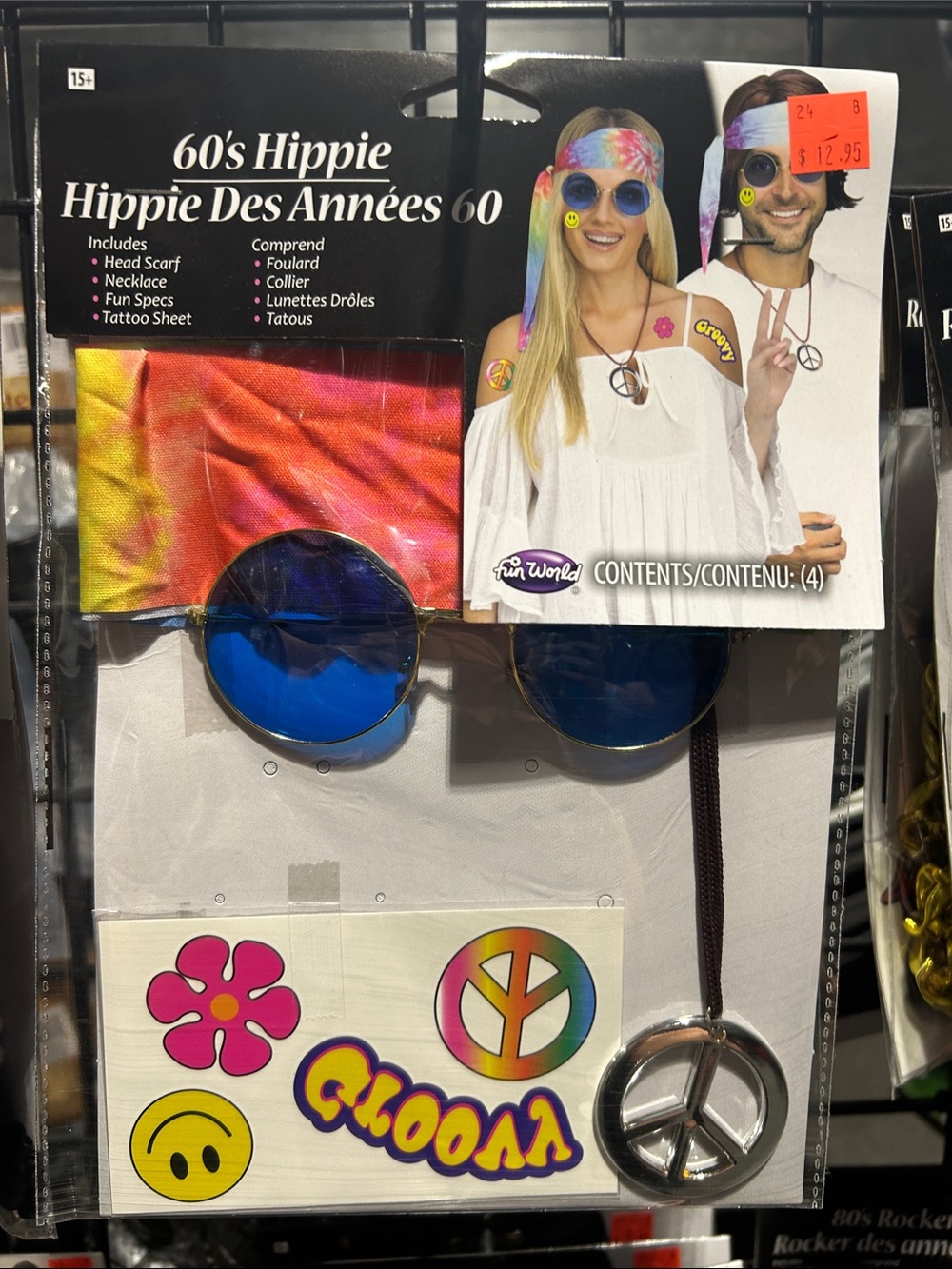 60's Hippie Costume Accessory Set — Tie-Dye Headscarf & Blue Lens Sunglasses